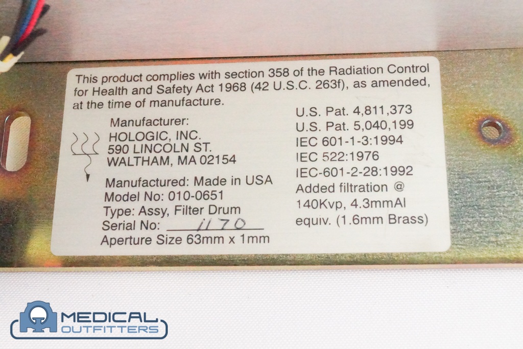 Hologic QDR 4500 Bone Densitometer Fixed Aperture Filter Drum Assembly, PN 100651