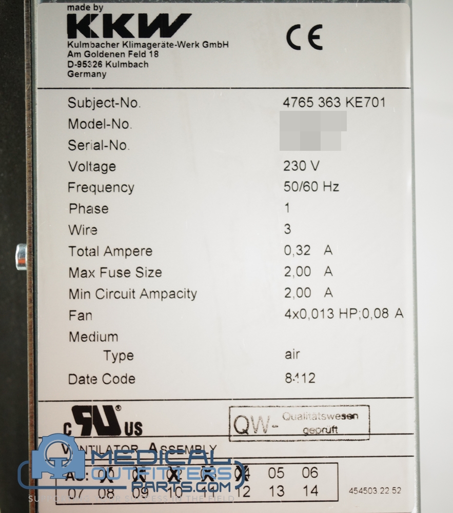 Siemens MRI Symphony/Harmony Blower, PN 4765389, 4765363, W2E142-BB01-01