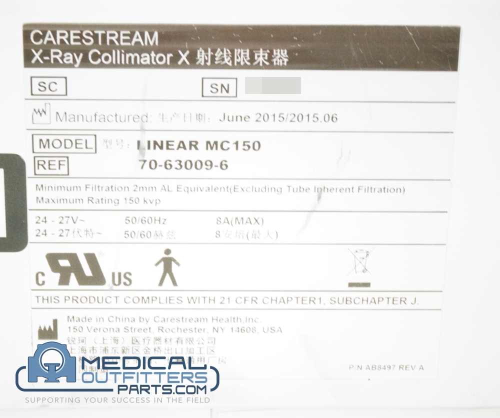 Carestream X-Ray Collimator, PN Linear MC150