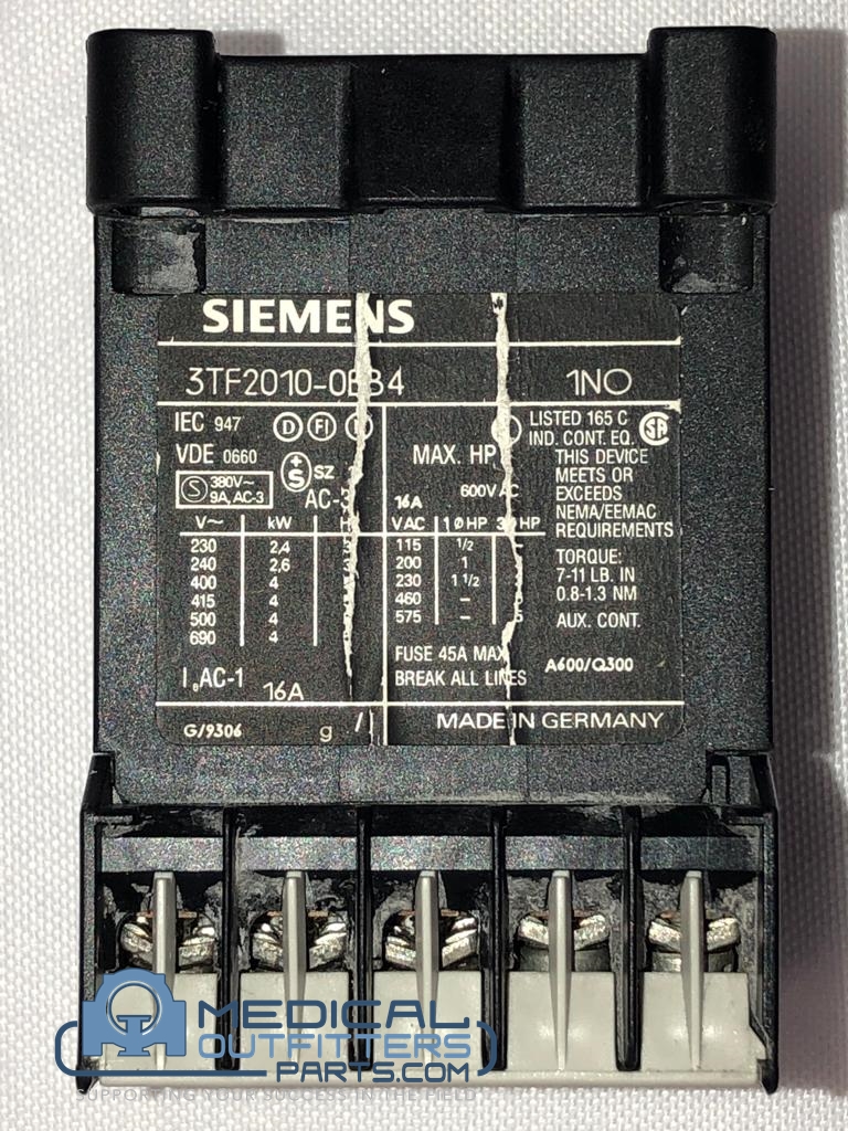 Siemens Sirius 3-Phase IEC Rated Contactor, 3 HP at 230V and 5 HP at 460V, (include 3TX4401-1A - Auxiliary Contact Block with 1 NC Contact), PN 3TF2010-0BB4