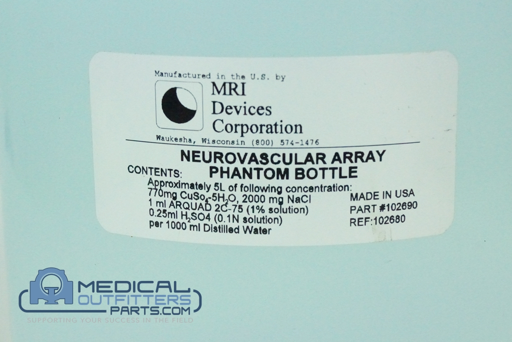 MRI Device Corp. Neurovascular Phantom Array Bottle, PN 102690