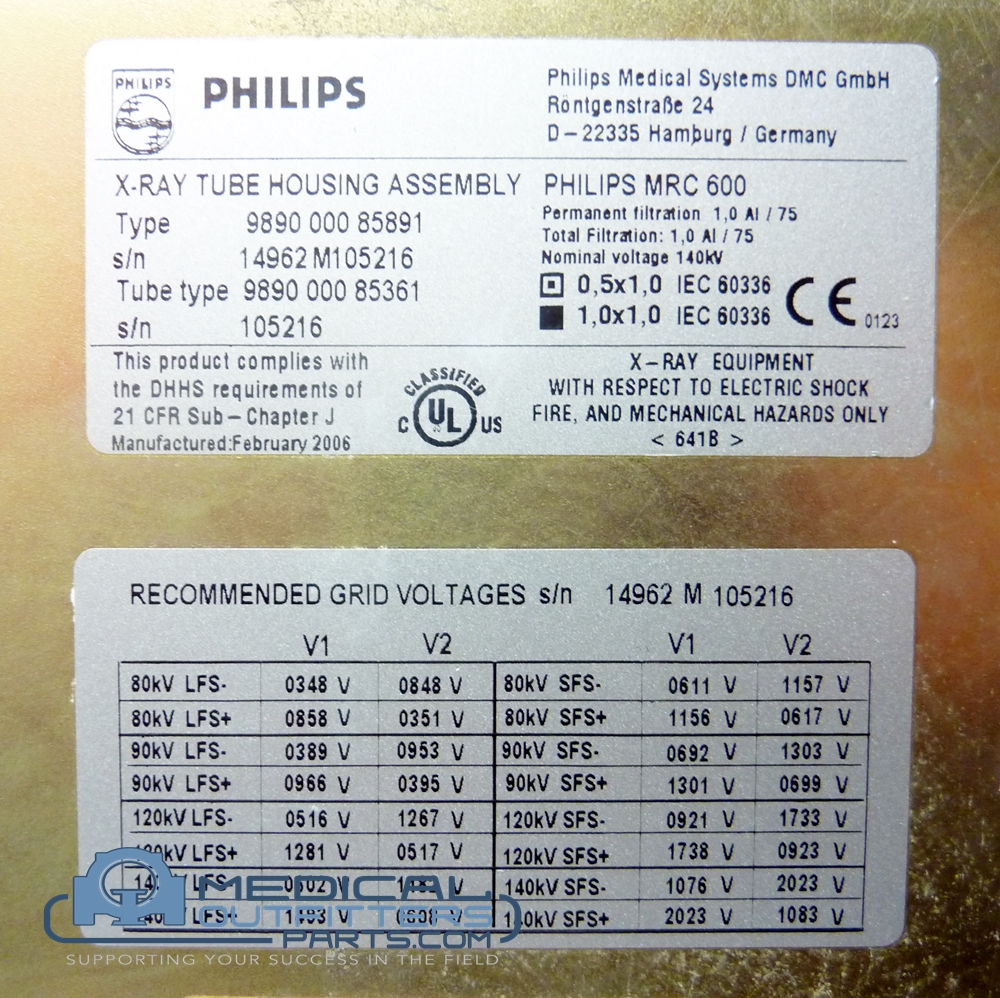 Philips MRC 600 X-RAY Tube, PN 989000085891