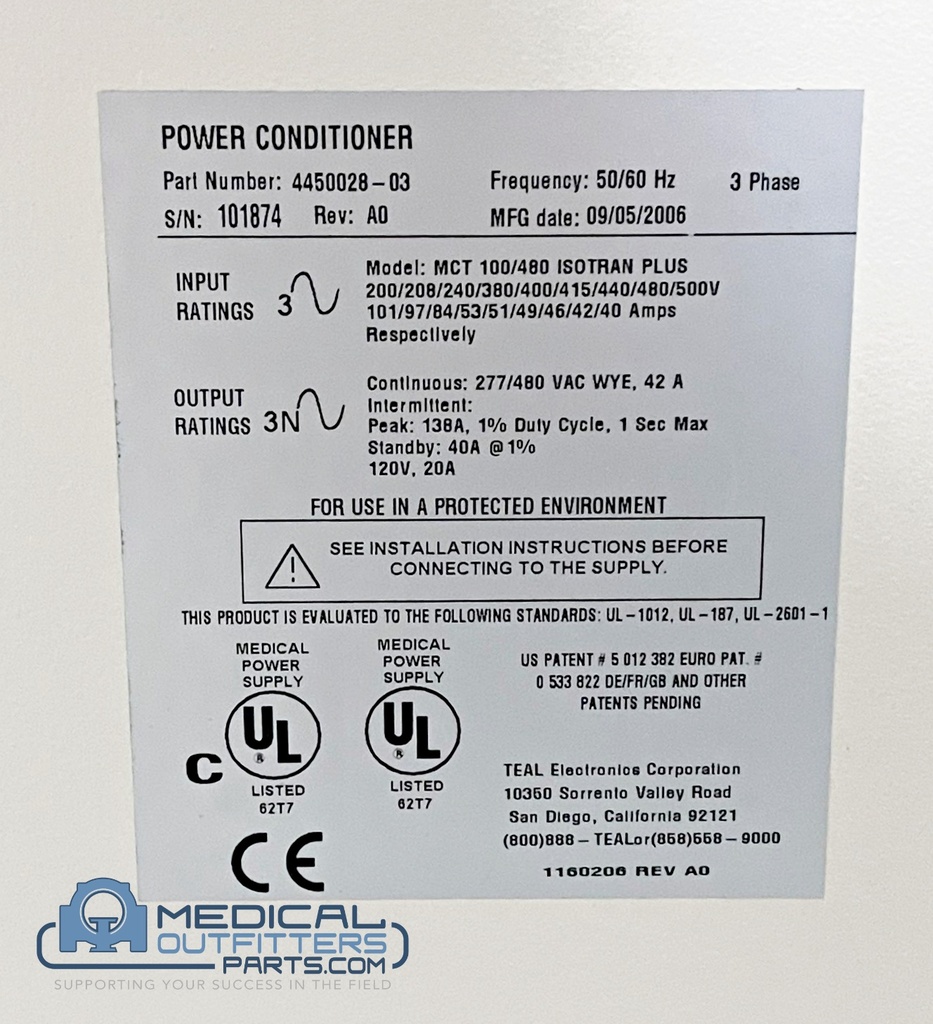 Philips CT Teal Power Conditioner 3 Phase 50/60 Hz, PN 4450028-03