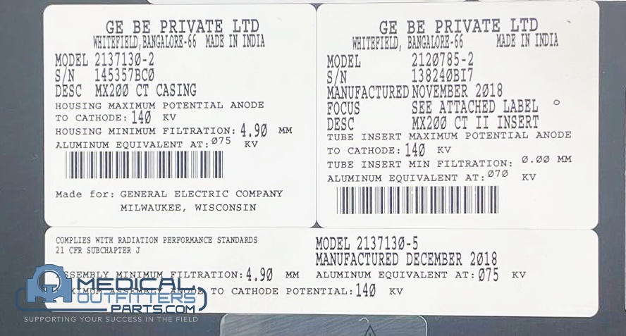 GE CT MX200 Performix X-Ray Tube, PN 2137130-3