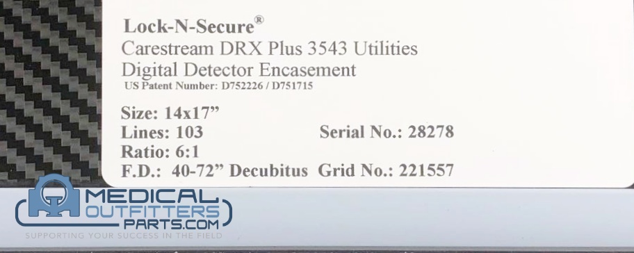 Carestream DRX Plus 3543 Digital Detector Encasement Lock-N-Secure, PN LNS1417SD2, 221557