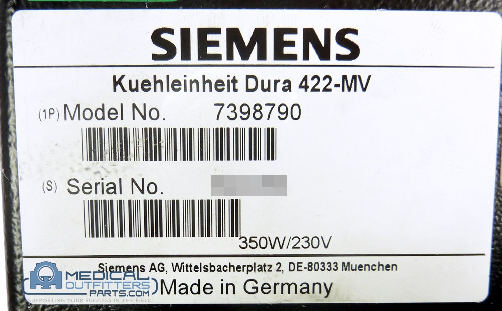 Siemens CT Emotion Cooling System CPL.MVF, PN 7398790