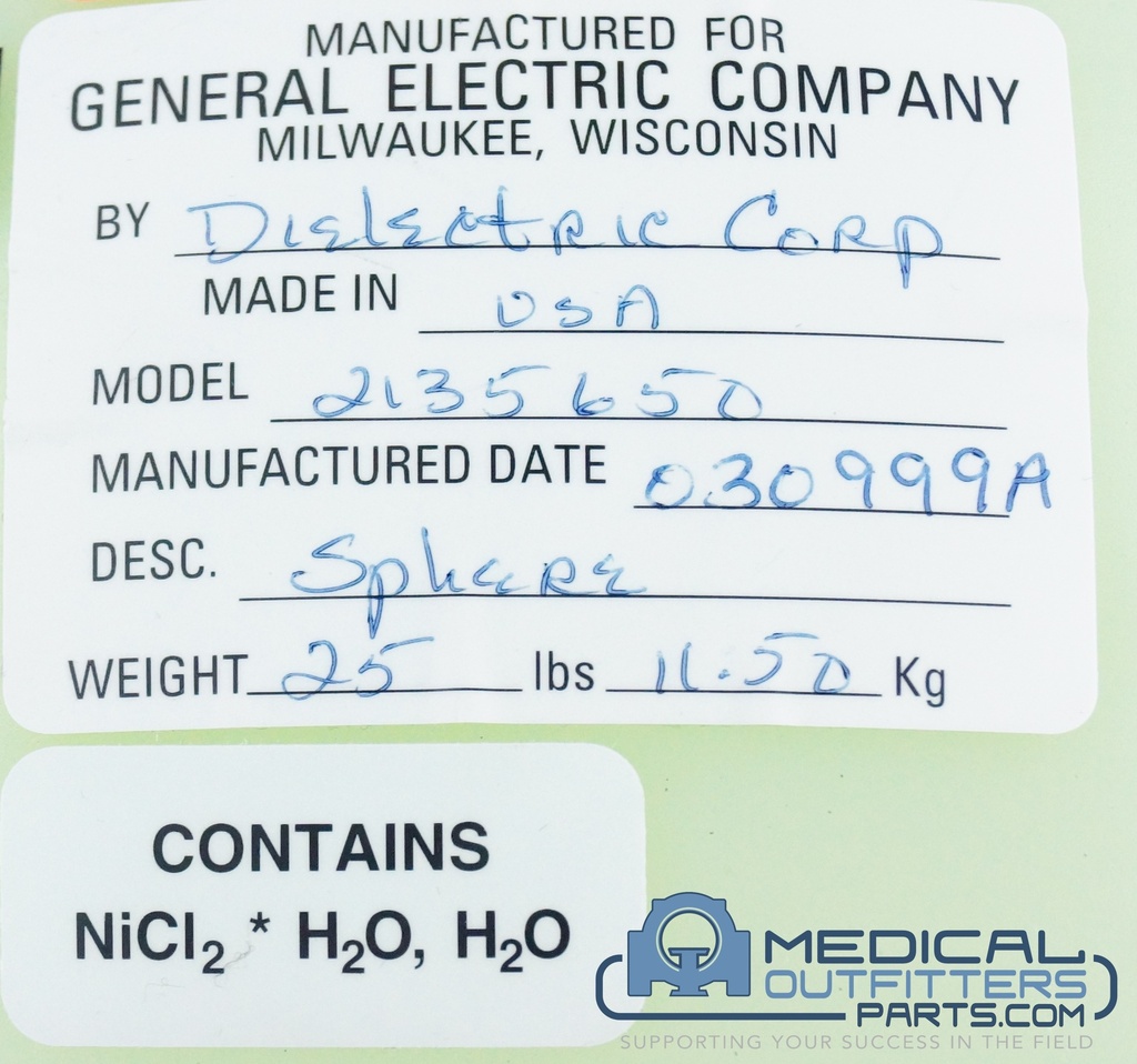 GE MRI Short Loader Sphere Phantom, PN 2135650