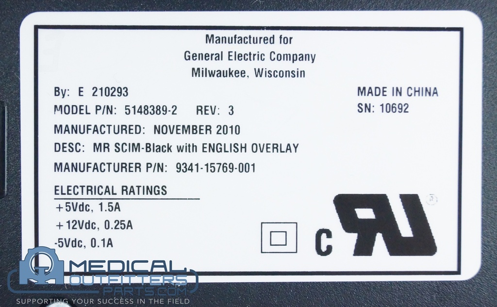 GE MR SCIM-Black with English Overlay RoHS, PN 5393370-2, 5148389-2