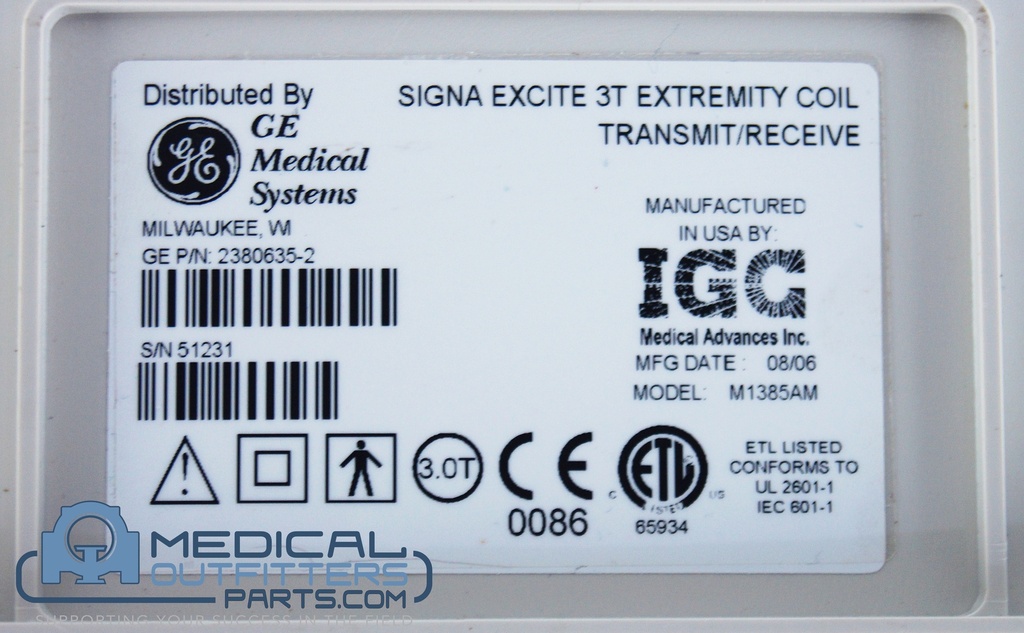 GE MRI Signa Excite Knee/Foot Coil, PN 2380635-2