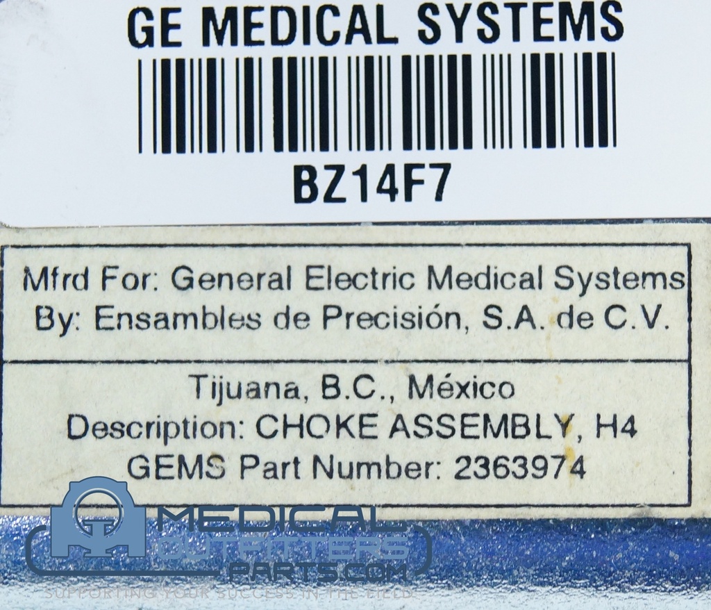 GE CT Light Speed Pro 16 Choke Assembly H4, PN 2363974