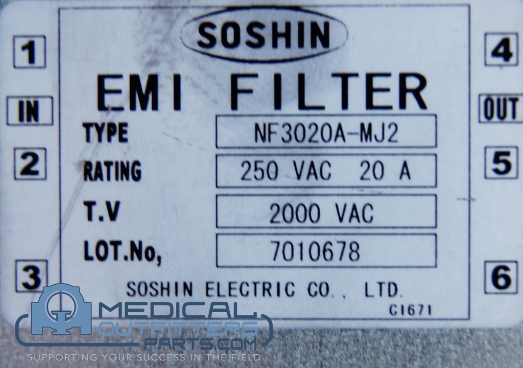 Toshiba CT Aquilion 64 Emi Filter, PN NF3020A-MJ2