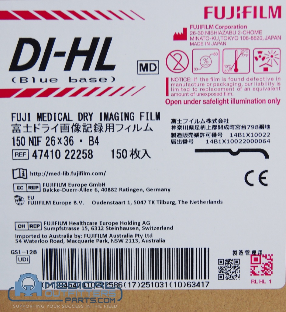 Fuji DI-HL Blue Base Dry Imager Film – 150 NIF 26X36* B4, PN 47410-22256