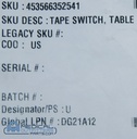 Philips/PICKER CT Tape Switch Table, PN 453566352541