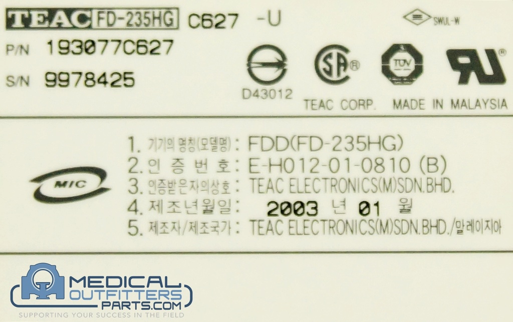 Teac Fd-235HG Internal Floppy Drive, PN 193077C627 