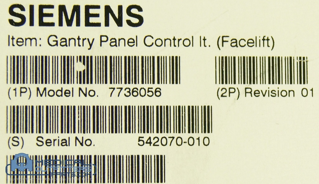 Siemens CT Emotion Gantry Panel Control Left, PN 7736056