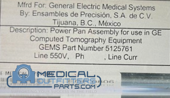 GE CT Brightspeed Power Pan Assy, PN 5125761