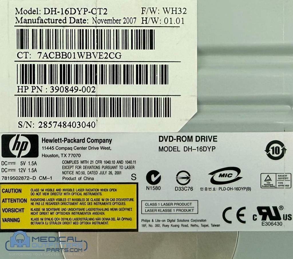 HP DVD-ROM Drive SOHD-16P9S SOHD-16P9S-CT2, PN 390849-002, DH-16DYP