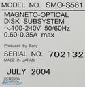 Sony Magneto-Optical Disk Subsystem Drive - SCSI - External, PN SMO-561
