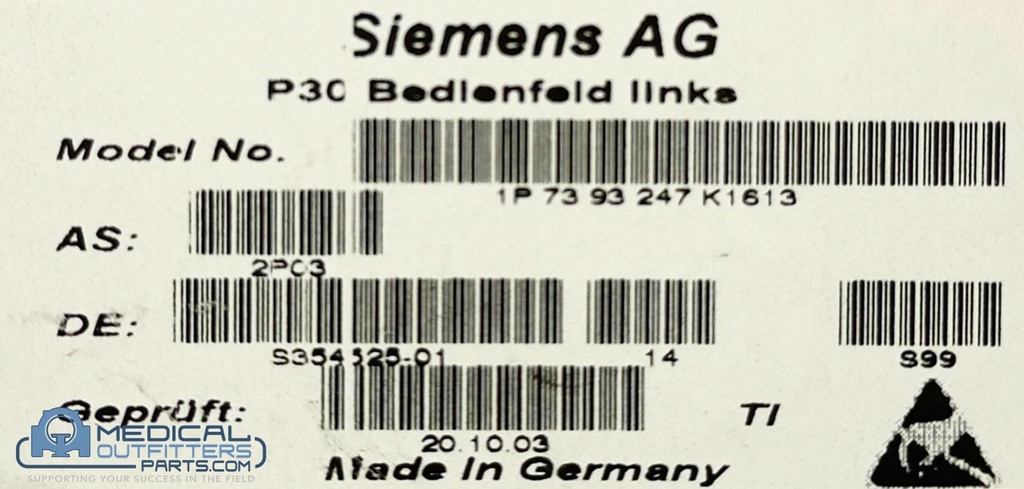 Siemens CT Sensation Keyboard front left Cover, PN 7393247