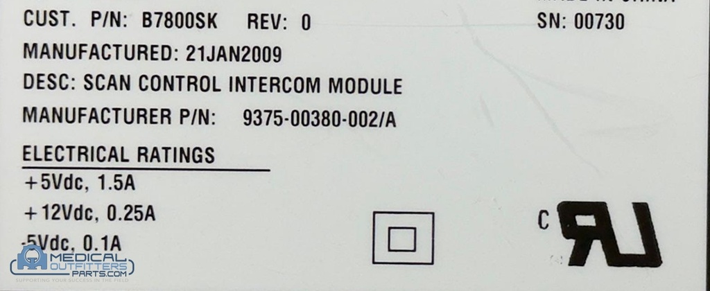 GE CT Scan Control Intercom Module, PN B7800SK 
