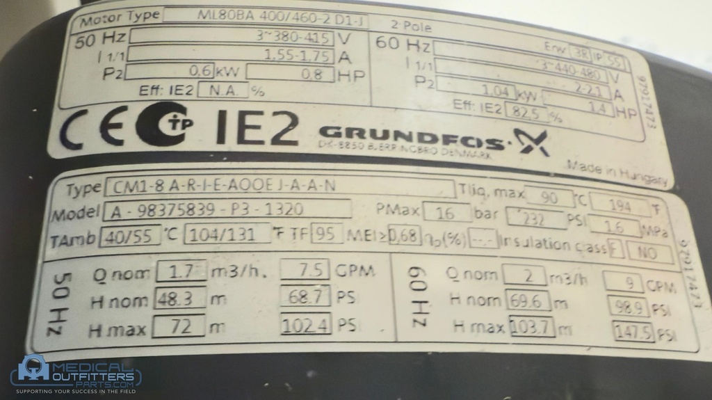 Philips MRI Intera 1.5T Centrifugal Pump, PN ML80BA 400/460-2 D1-J