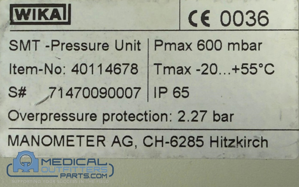 Simens MRI Pressure Display Control Switch, PN 10126452, 40114678