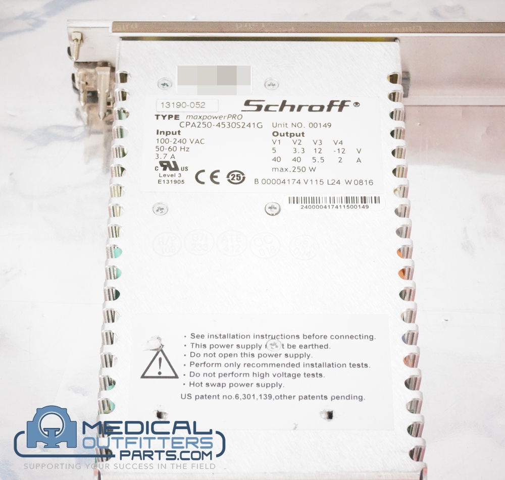 Schroff AC/DC Converter, 100-240VAC,, 50/60Hz, 3.7A, PN CPA250-4530S241G