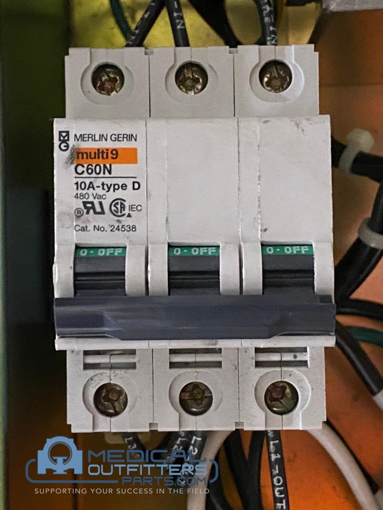 GE CT LightSpeed Circuit Breaker, 10A, 3P, 480YVAC, Curve D, PN 2269902-7