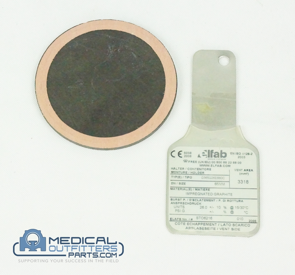 Elfab Burst Disc Graphite 65MM, 26 PSI 10%, @15/30°C, PN G365G26ES80C, STO6216