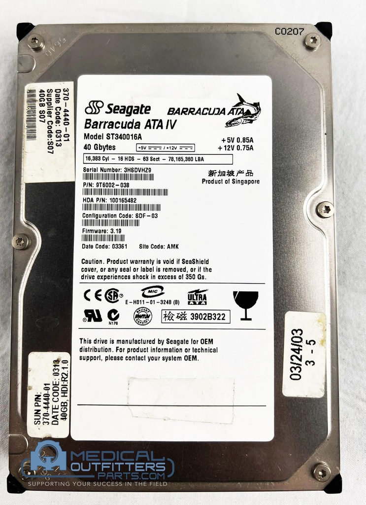 Seagate BarraCuda 40GB 7200RPM IDE Ultra ATA/100 (ATA-6) 2MB Cache 3.5-inch Hard Drive, PN ST340016A