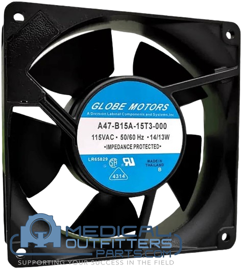 Globe Motor Ac Fan 120x120x38mm, 88/102CFM, 15/14W, 37/41dBA, 1450RPM, Terminals, PN A47B15A15T3100