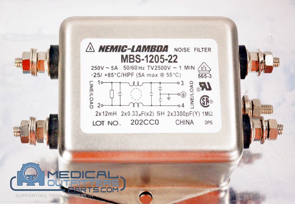 Nemic Lambda Power Line Filter, 250V, 5A, PN MBS-1205-22