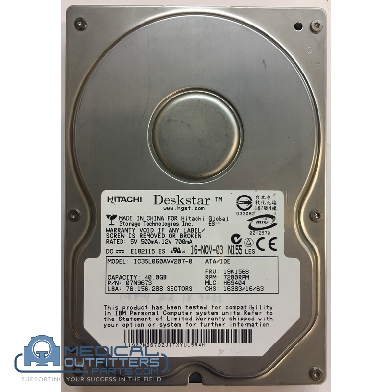 Hitachi HDD 40GB, 7200RPM, ATA/IDE, PN 07N9673