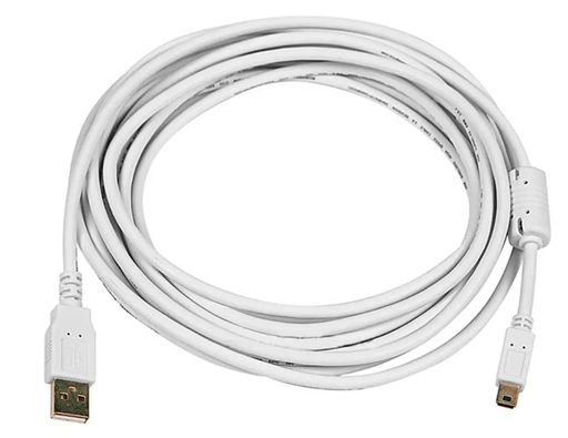 USB to Mini USB 2.0 Cable - 5-Pin, 28/24AWG, Gold Plated, White, 15ft