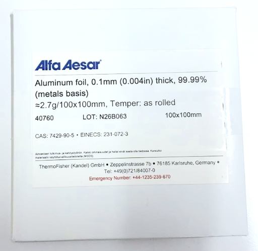 [40760 ] (TOOL) Mammo Calibration Aluminum foil, 0.1mm (0.004in) thick, 99.99% (metals basis), PN 40760 