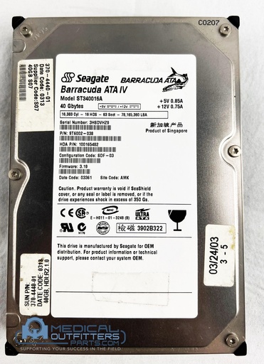 [ST340016A] Seagate BarraCuda 40GB 7200RPM IDE Ultra ATA/100 (ATA-6) 2MB Cache 3.5-inch Hard Drive, PN ST340016A