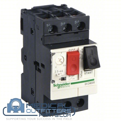 [GV2ME08] SCHNEIDER ELECTRIC Manual Motor Starter: Push Button, No Enclosure, 2.5 to 4, 2.5 to 4A, 3 Poles (TOOL), PN GV2ME08